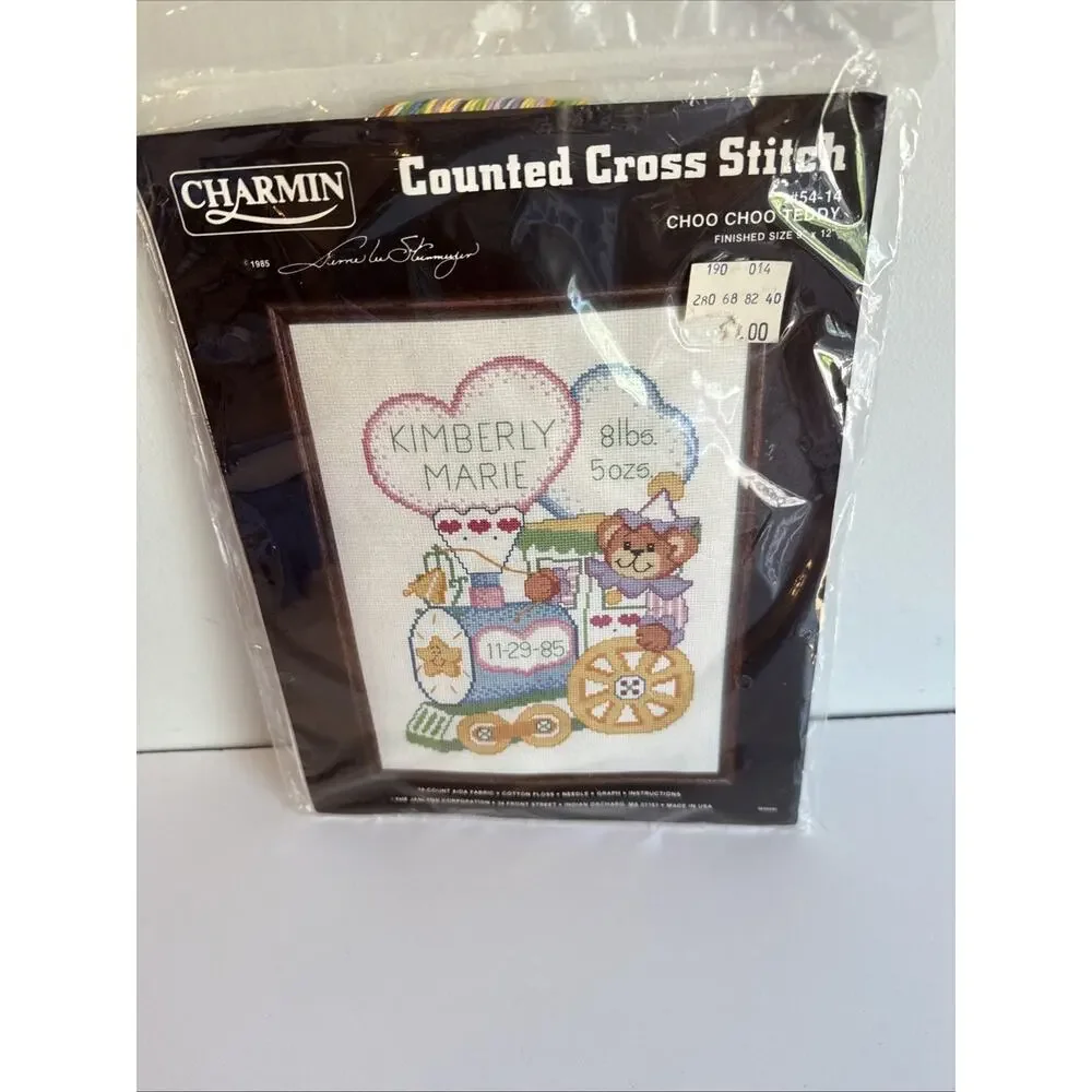 Janlynn Counted Cross Stitch Kit Choo Choo Train Teddy Sampler Baby Gift NEW
